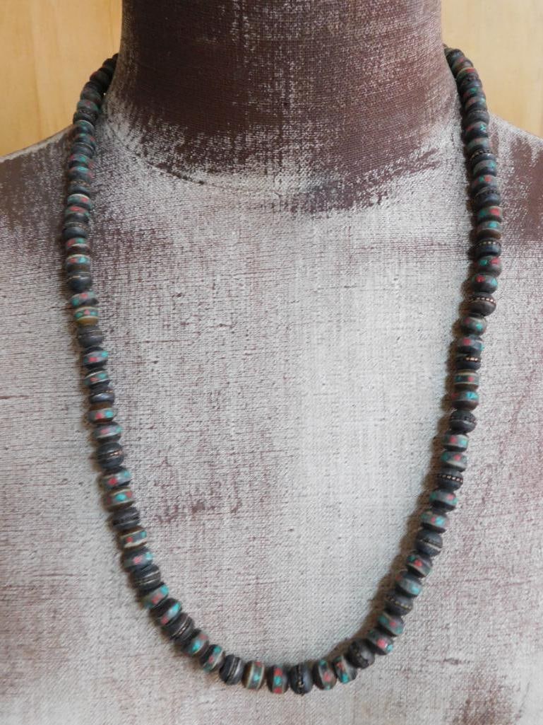 AFRICAN TRADE BEADS WITH STONE INLAY VINTAGE ANTIQUE: AFRICAN TRADE BEADS WITH STONE INLAY VINTAGE ANTIQUE