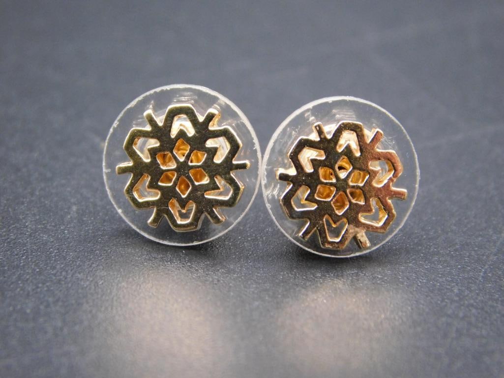 14K GOLD SNOWFLAKE EARRINGS VINTAGE ANTIQUE (1 of 4)