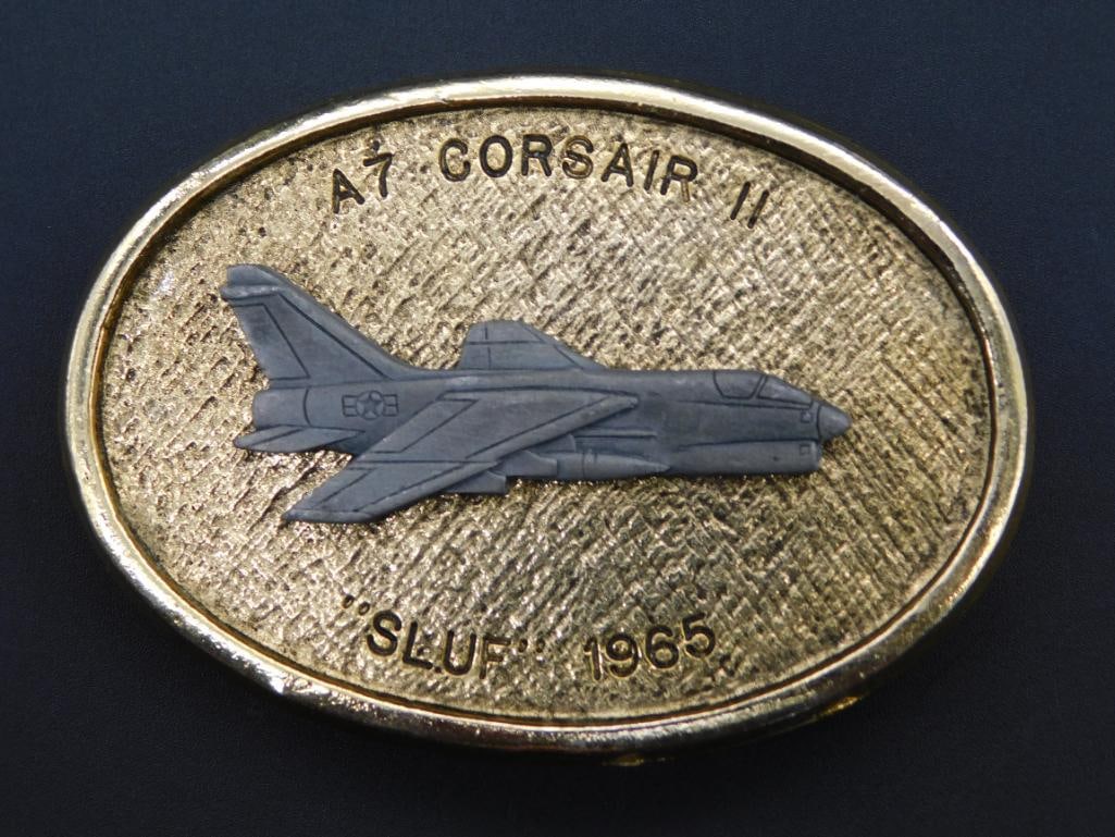 A7 CORSAIR II SLUF 1965 BELT BUCKLE VINTAGE ANTIQUE: A7 CORSAIR II SLUF 1965 BELT BUCKLE VINTAGE ANTIQUE