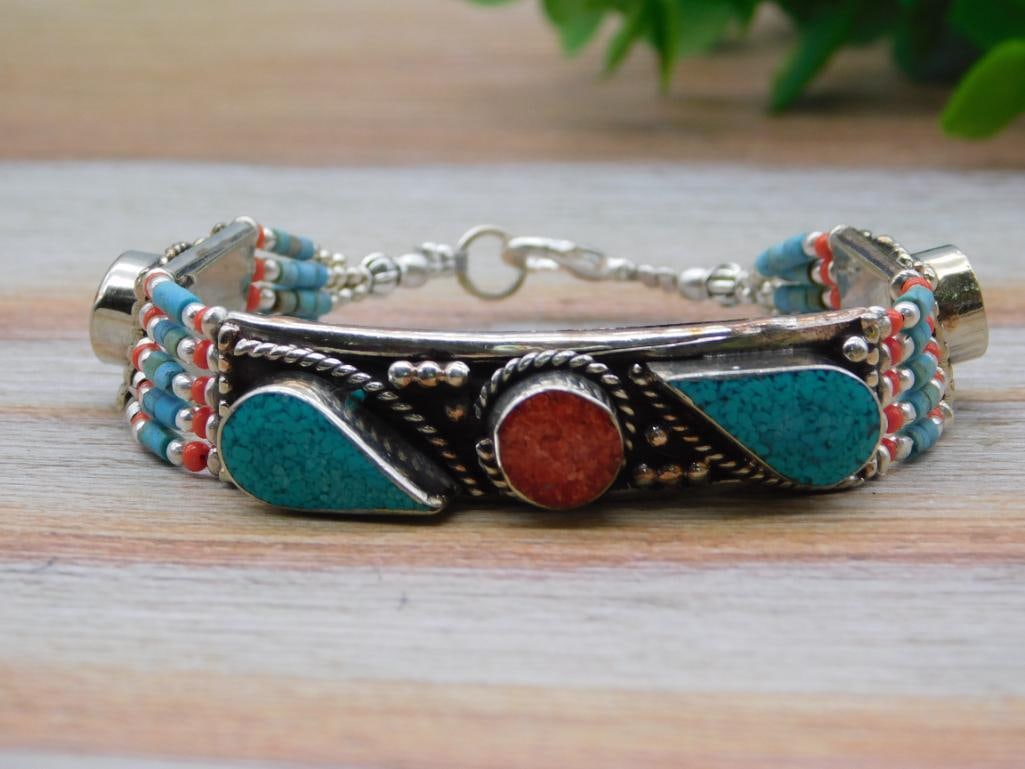 TURQUOISE AND CARNELIAN BRACELET ROCK STONE LAPIDARY SPECIMEN: TURQUOISE AND CARNELIAN BRACELET ROCK STONE LAPIDARY SPECIMEN