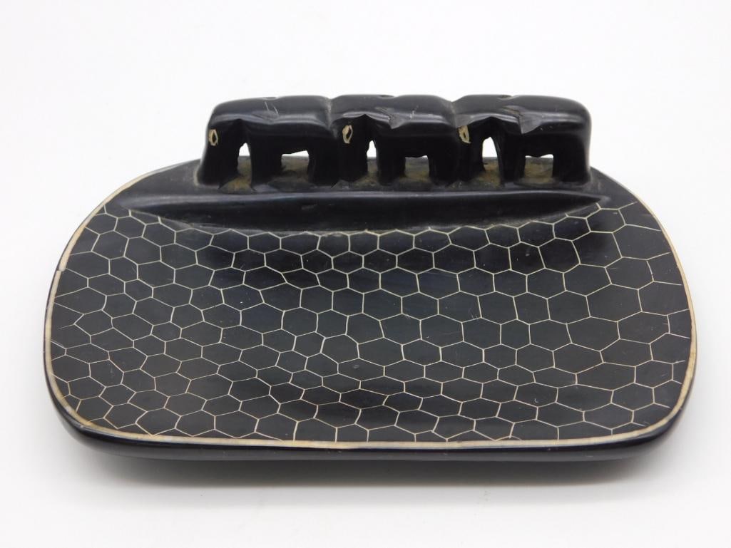 KENYAN MARCHING ELEPHANTS TRINKET DISH SIGNED BY ARTIST VINTAGE ANTIQUE (1 of 5)