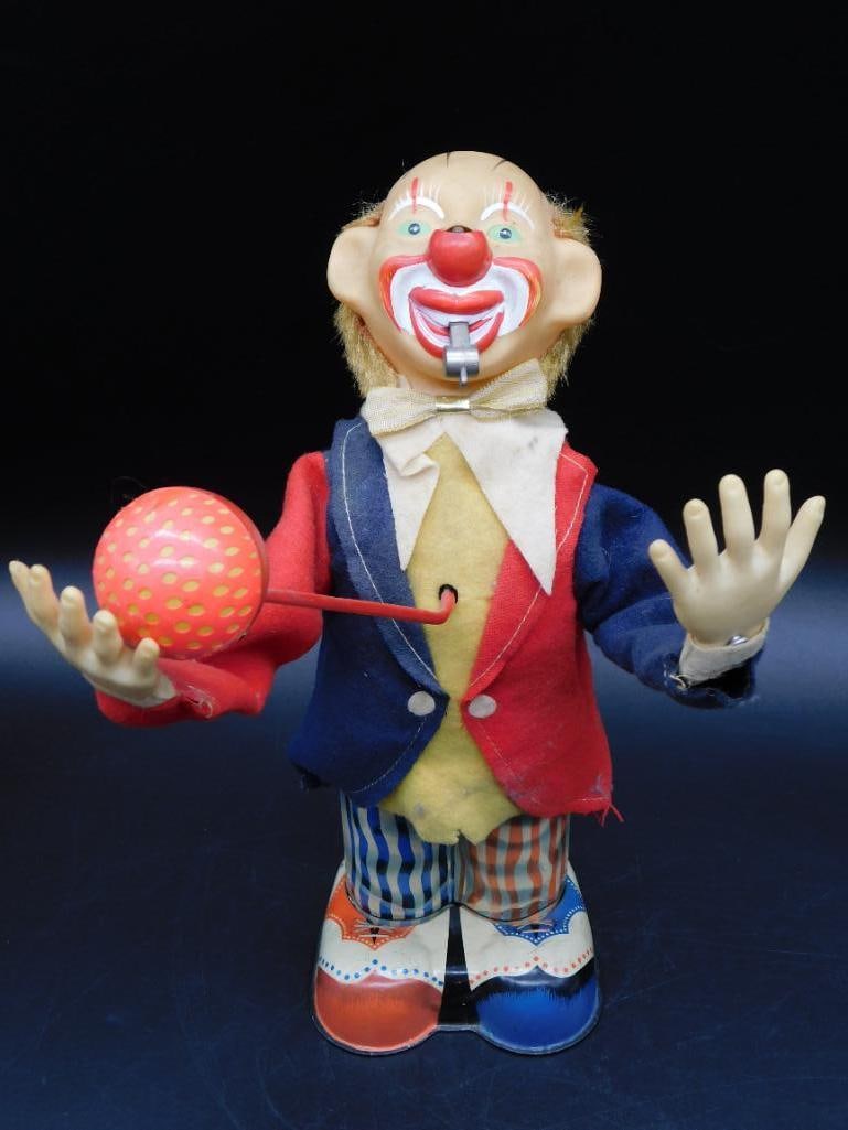 MECHANICAL CLOWN WITH WHISTLE AND BALLOON TOYS VINTAGE ANTIQUE COLLECTIBLES (1 of 8)