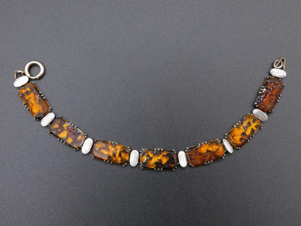 AMBER LINK BRACELET VINTAGE ANTIQUE (1 of 3)