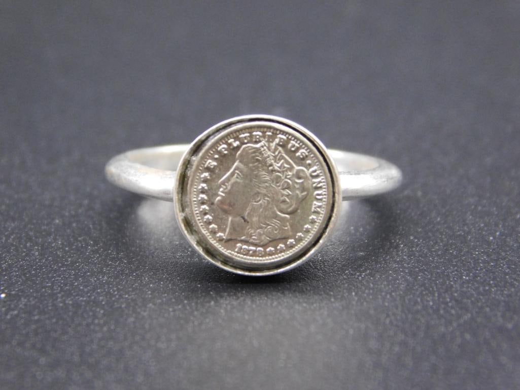 STERLING SILVER MORGAN SILVER DOLLAR RING SIZE 7 VINTAGE ANTIQUE (1 of 4)