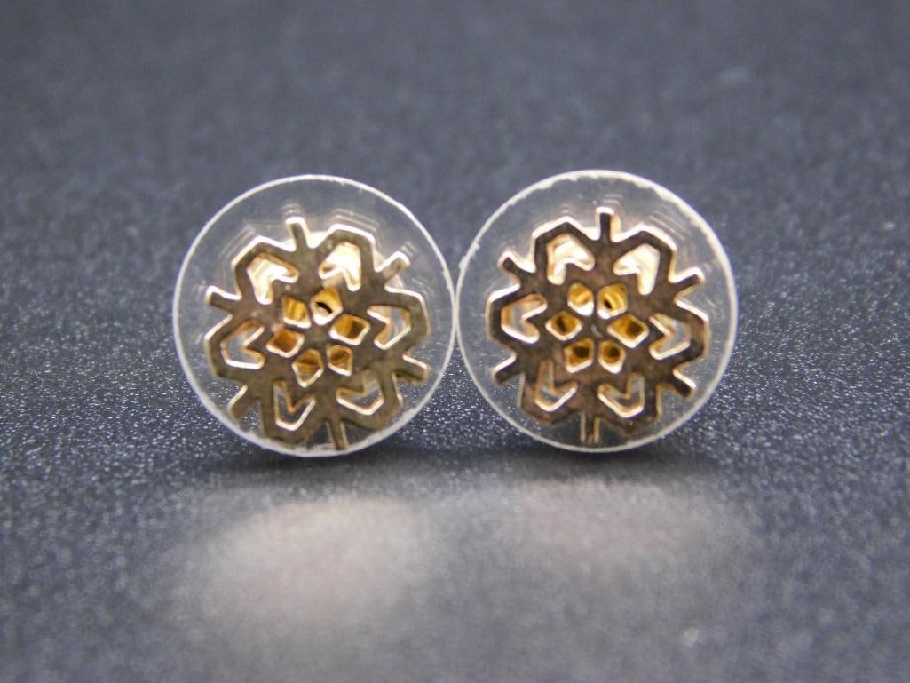 14K GOLD SNOWFLAKE EARRINGS VINTAGE ANTIQUE (1 of 2)