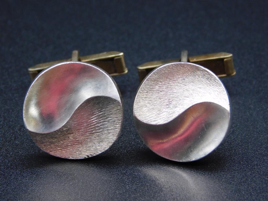 MEXICAN SILVER YING YANG CUFFLINKS VINTAGE ANTIQUE (1 of 4)