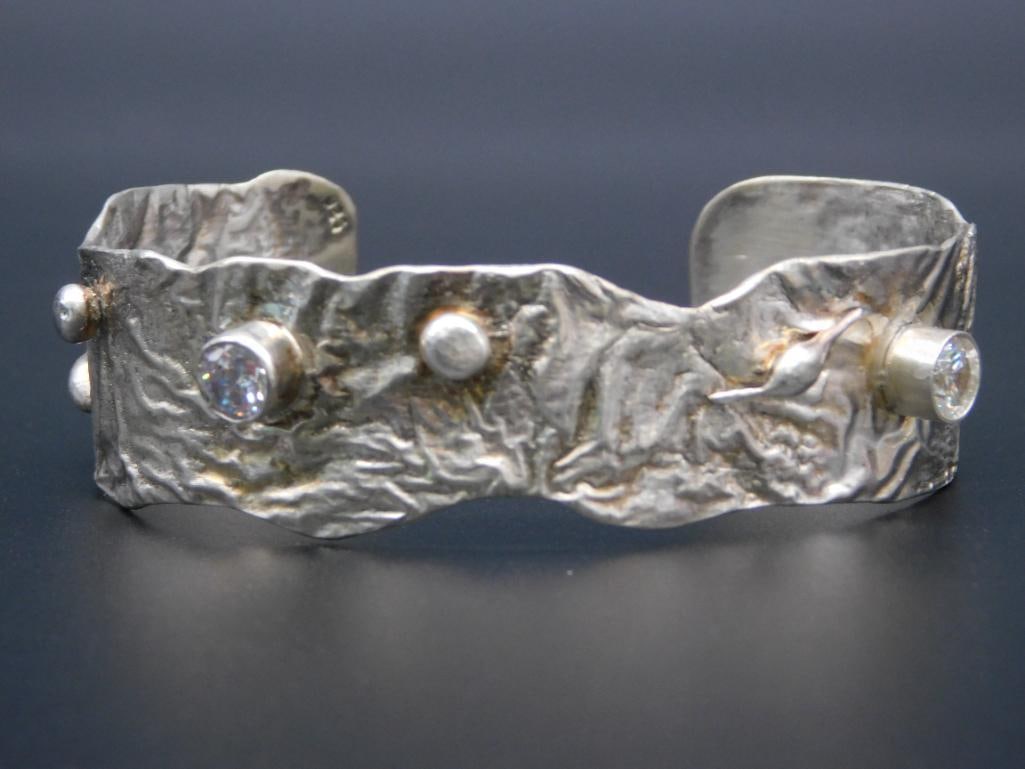 HAMMERED STERLING SILVER CUFF BRACELET VINTAGE ANTIQUE (1 of 3)