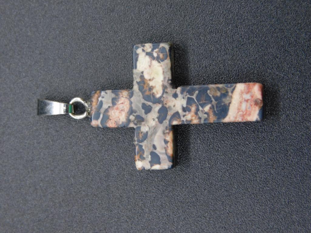 LEOPARD SKIN JASPER CROSS PENDANT VINTAGE ANTIQUE: LEOPARD SKIN JASPER CROSS PENDANT VINTAGE ANTIQUE