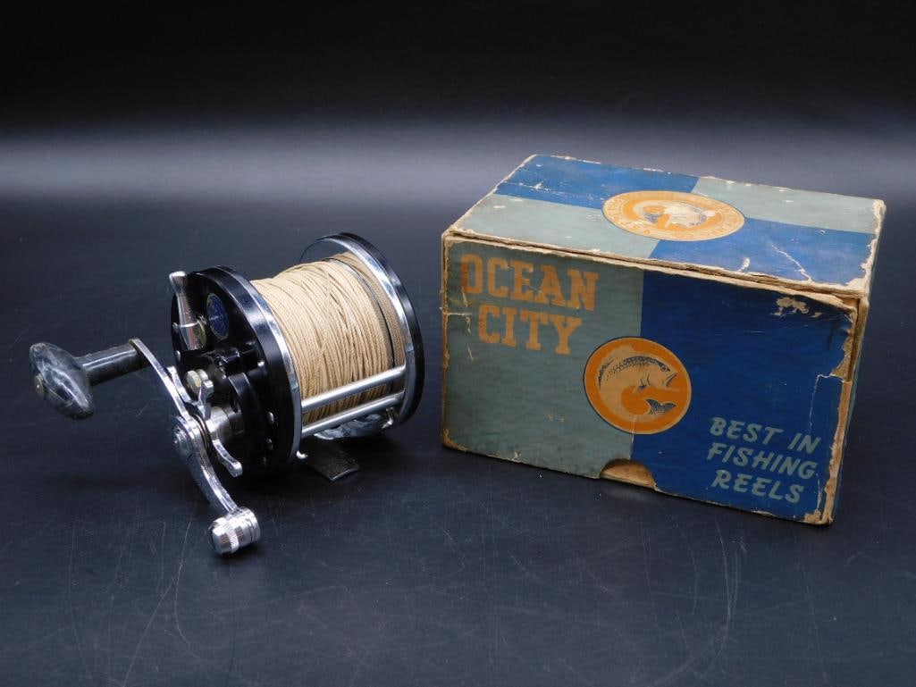 OCEAN CITY SALT WATER REEL WITH ORIGINAL BOX GAME, FISH, TAXIDERMY, VINTAGE, ANTIQUE 1438 (1 of 10)