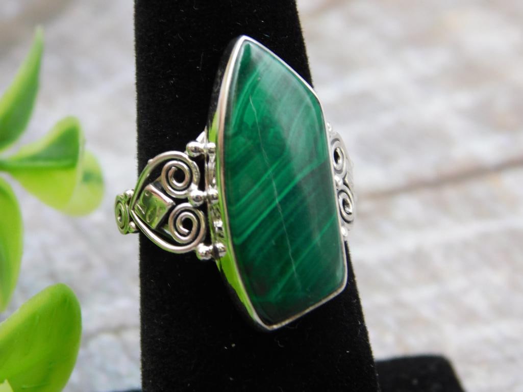 STERLING SILVER MALACHITE RING ROCK STONE LAPIDARY SPECIMEN (1 of 4)