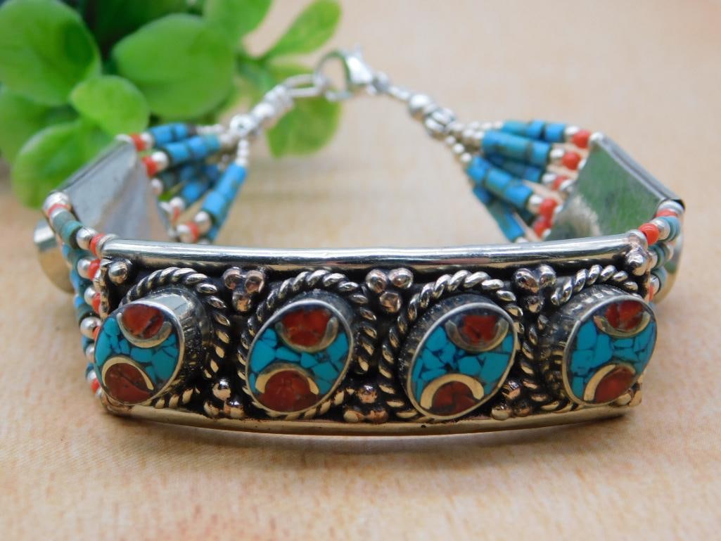 TURQUOISE AND CARNELIAN BRACELET ROCK STONE LAPIDARY SPECIMEN: TURQUOISE AND CARNELIAN BRACELET ROCK STONE LAPIDARY SPECIMEN