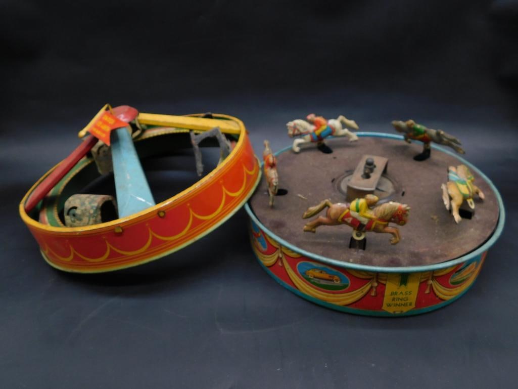 WOLVERINE MERRY GO ROUND MECHANICAL WIND UP TIN TOY VINTAGE ANTIQUE (1 of 6)
