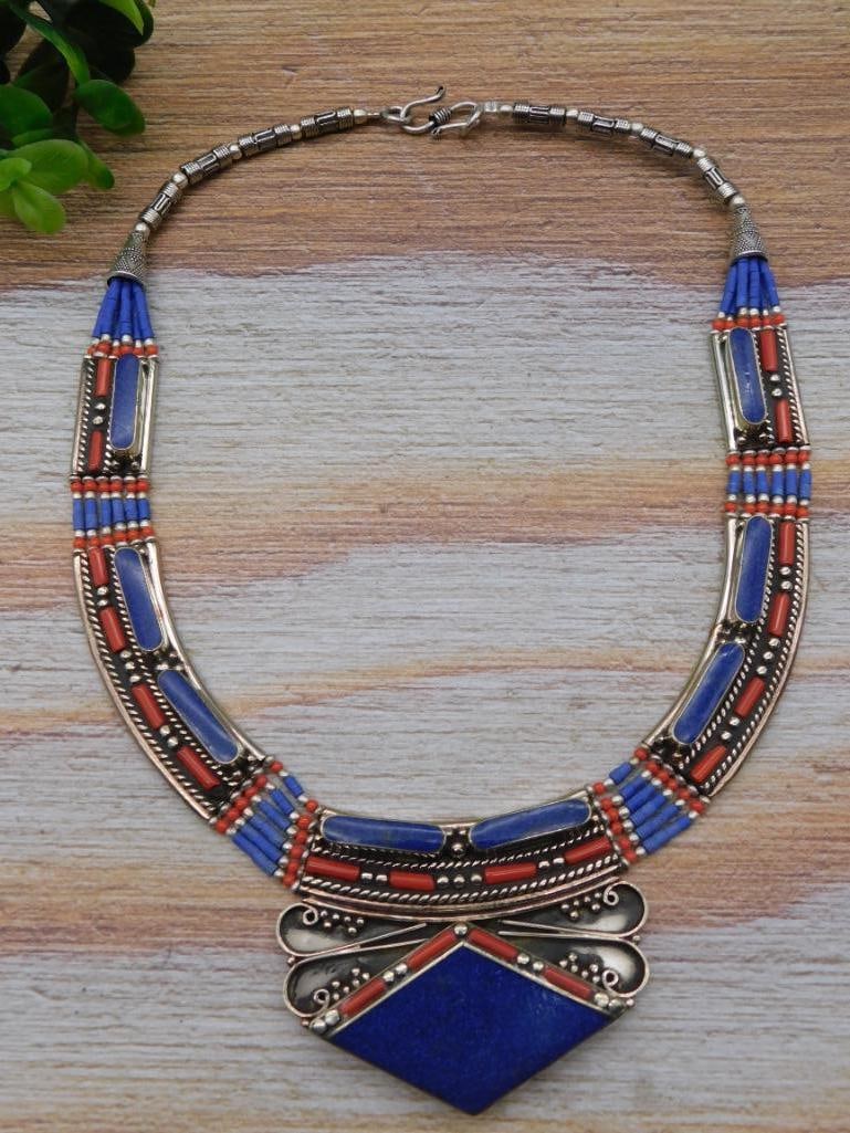 LAPIS LAZULI AND RED CORAL NECKLACE ROCK STONE LAPIDARY SPECIMEN (1 of 2)