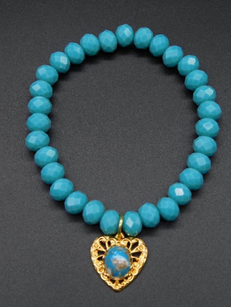 STONE PENDANT ON SPARKLE BEAD BRACELET VINTAGE ANTIQUE (1 of 2)