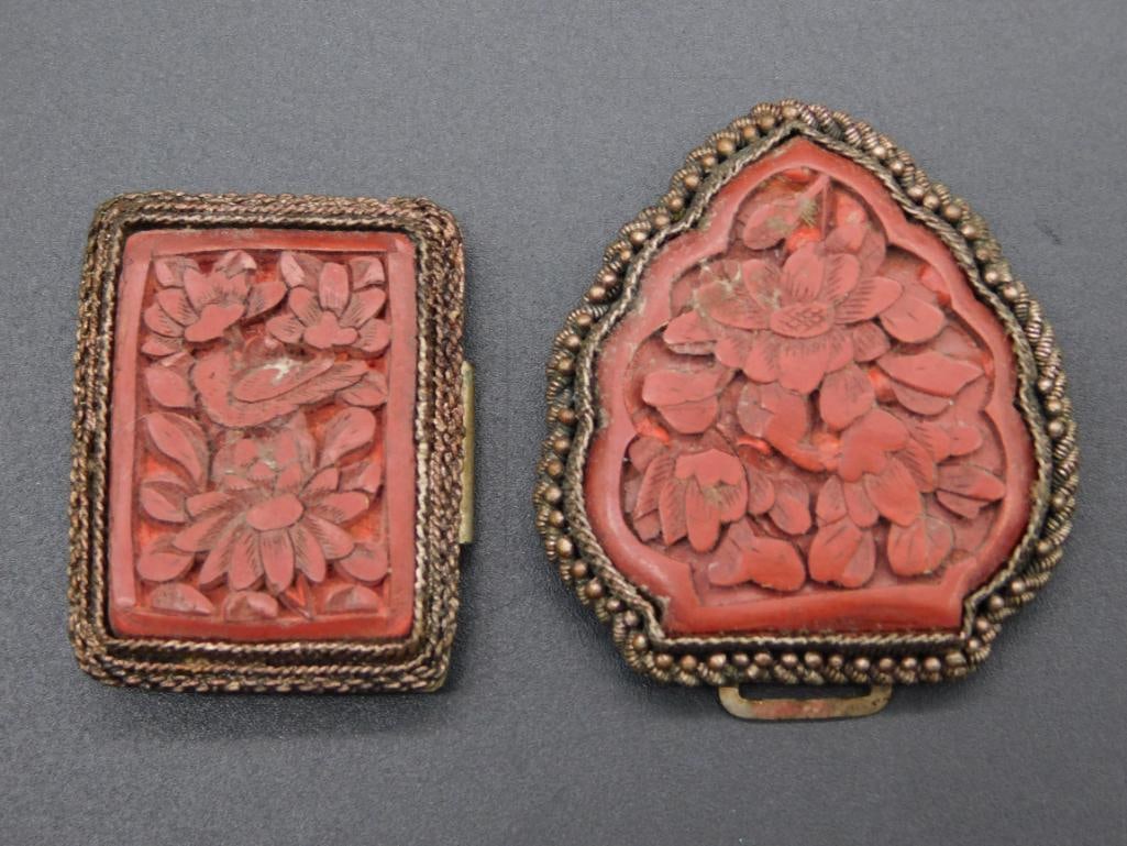 CINNABAR DRESS CLIP LATCH BUCKLE VINTAGE ANTIQUE: CINNABAR DRESS CLIP LATCH BUCKLE VINTAGE ANTIQUE