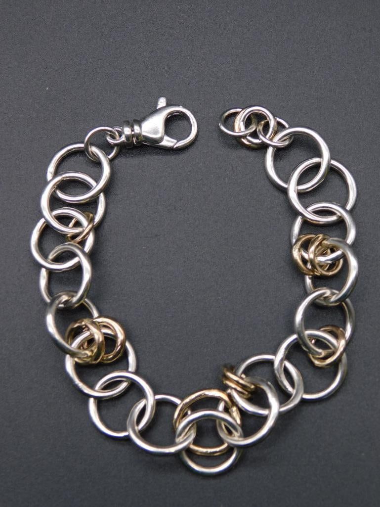 14K AND STERLING SILVER LINK BRACELET VINTAGE ANTIQUE (1 of 2)