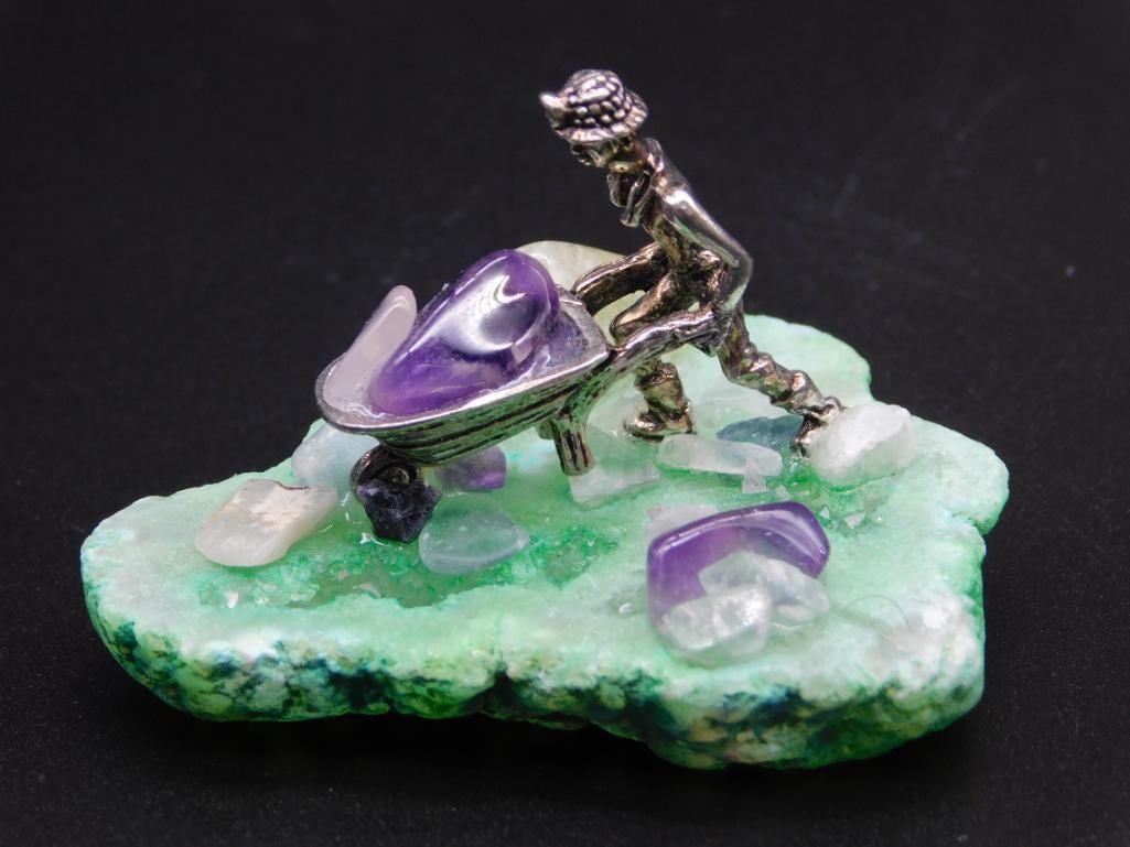 AMETHYST MINER ON STONE ROCK STONE LAPIDARY SPECIMEN (1 of 2)