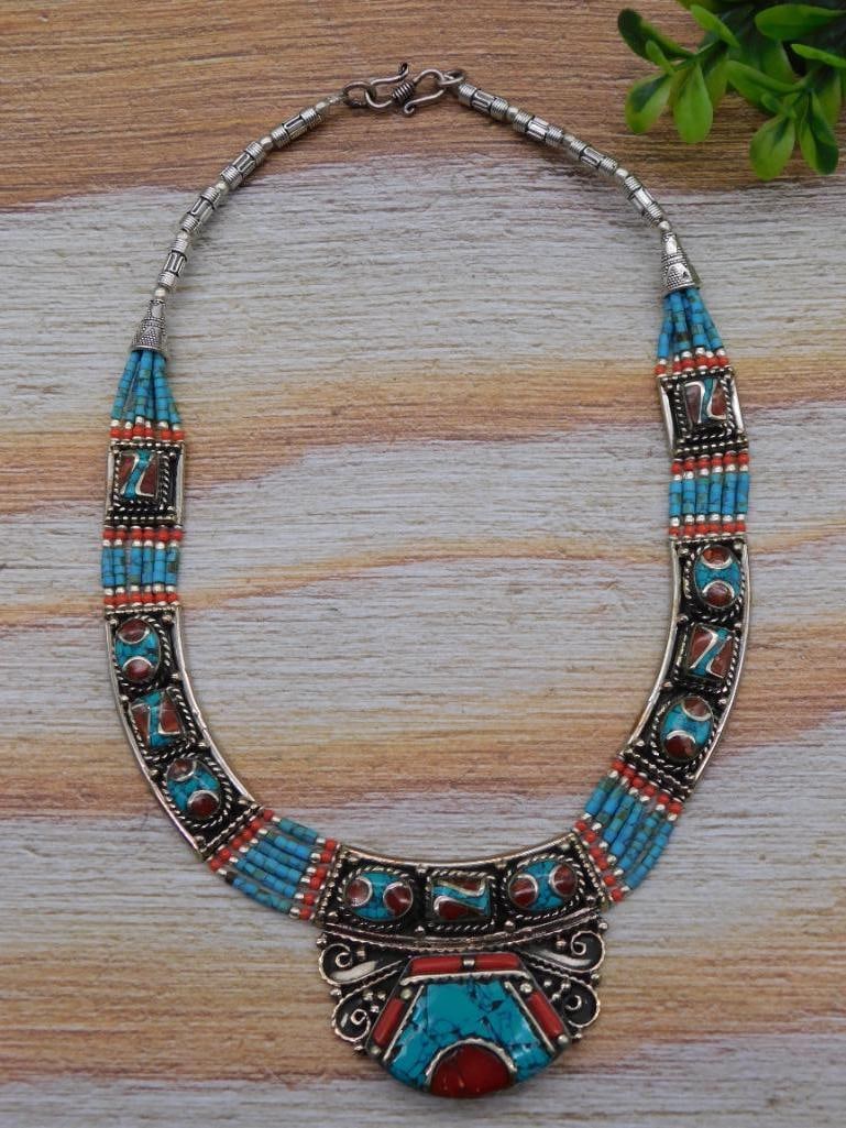 TURQUOISE AND RED CORAL NECKLACE ROCK STONE LAPIDARY SPECIMEN (1 of 3)