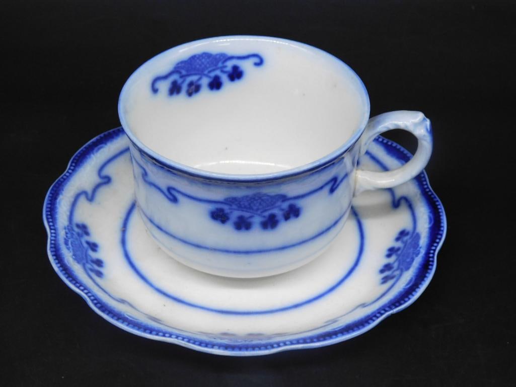 ENGLISH FLOW BLUE CUP AND SAUCER VINTAGE ANTIQUE (1 of 4)