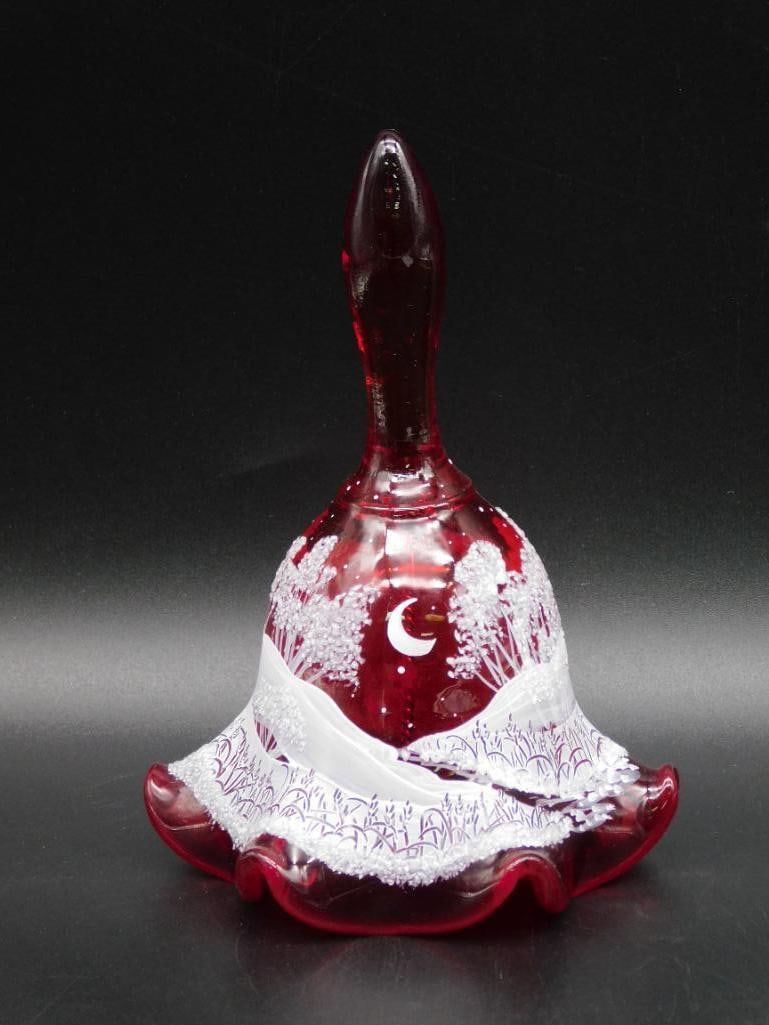 FENTON RUBY RED MOONLIGHT NATURE HAND PAINTED BELL (1 of 2)