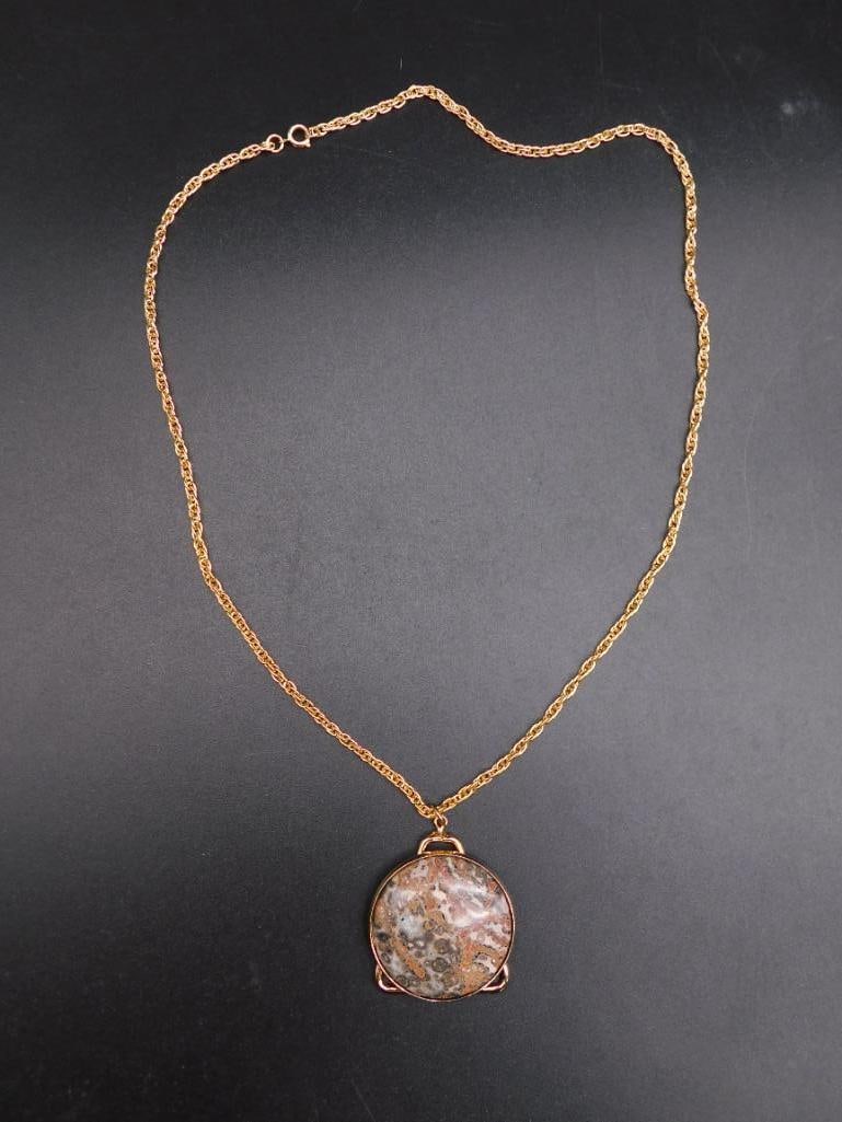 LEOPARD PRINT JASPER PENDANT ON CHAIN NECKLACE ROCK STONE LAPIDARY SPECIMEN: LEOPARD PRINT JASPER PENDANT ON CHAIN NECKLACE ROCK STONE LAPIDARY SPECIMEN
