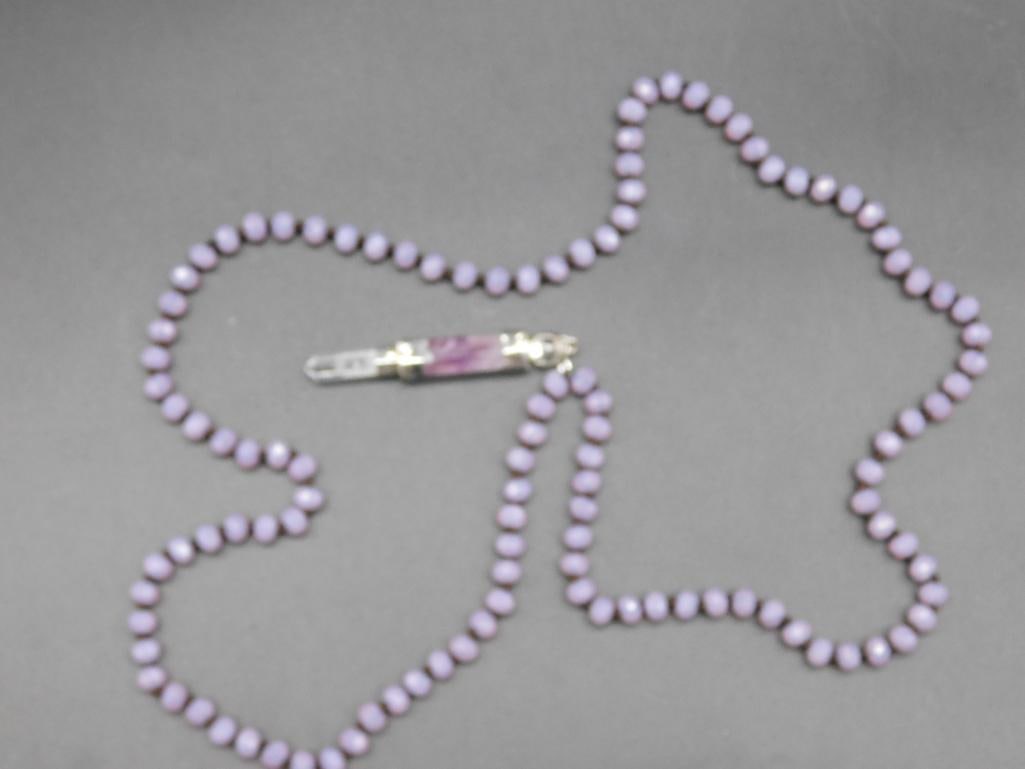 AMETHYST AND QUARTZ PENDANT ON SPARKLE BEAD NECKLACE (1 of 2)