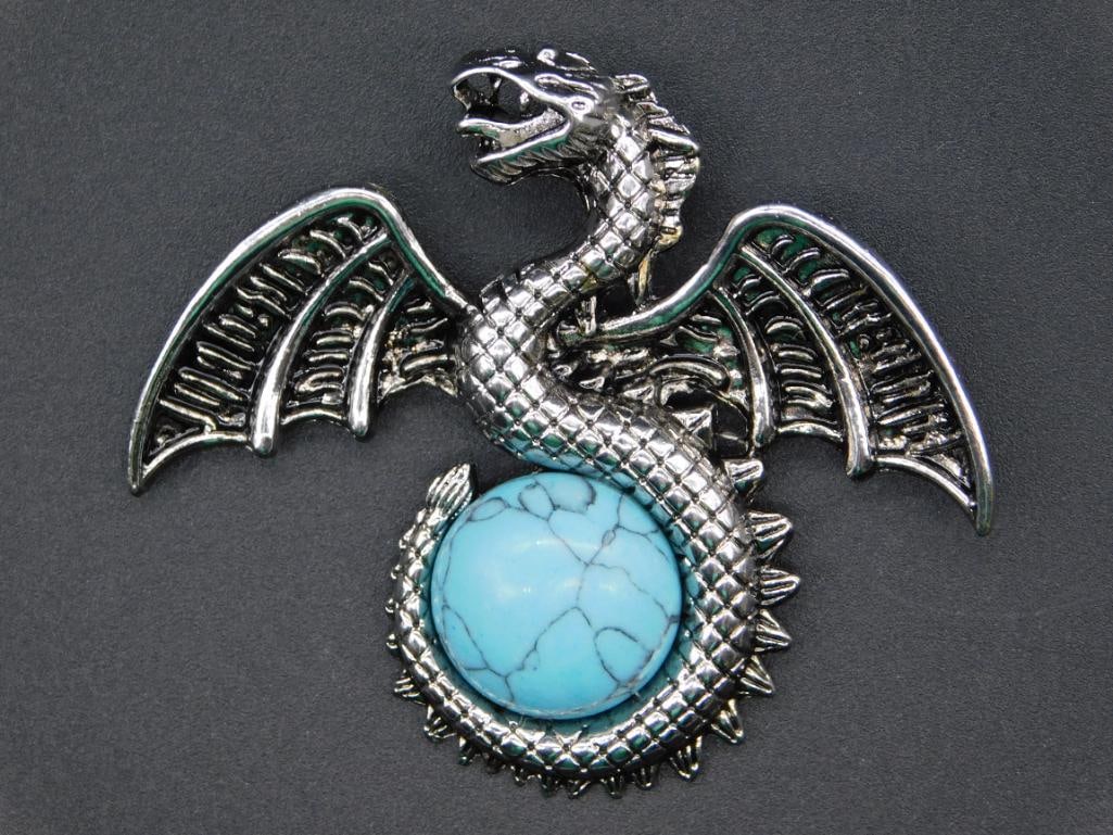 TURQUOISE DRAGON BROOCH ROCK STONE LAPIDARY SPECIMEN: TURQUOISE DRAGON BROOCH ROCK STONE LAPIDARY SPECIMEN