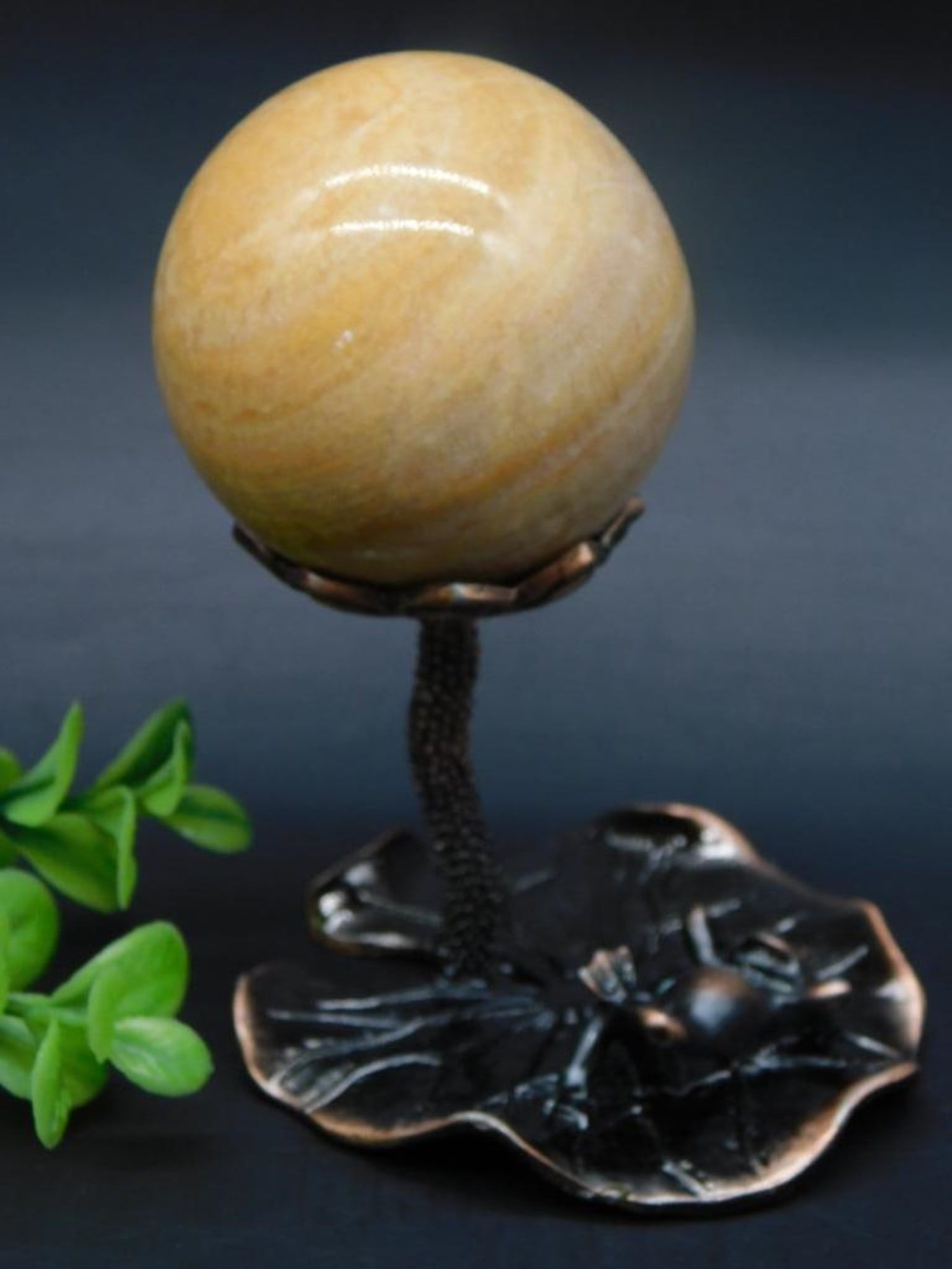 STONE SPHERE WITH FROG AND LILY PAD HOLDER ROCK STONE LAPIDARY SPECIMEN: STONE SPHERE WITH FROG AND LILY PAD HOLDER ROCK STONE LAPIDARY SPECIMEN