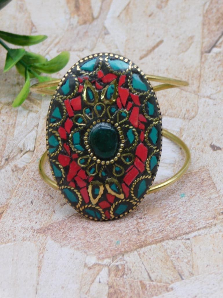 MIXED STONE METAL CUFF BRACELET ROCK STONE LAPIDARY SPECIMEN (1 of 2)