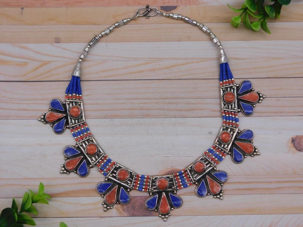 LAPIS LAZULI AND RED CORAL NECKLACE ROCK STONE LAPIDARY SPECIMEN (1 of 2)