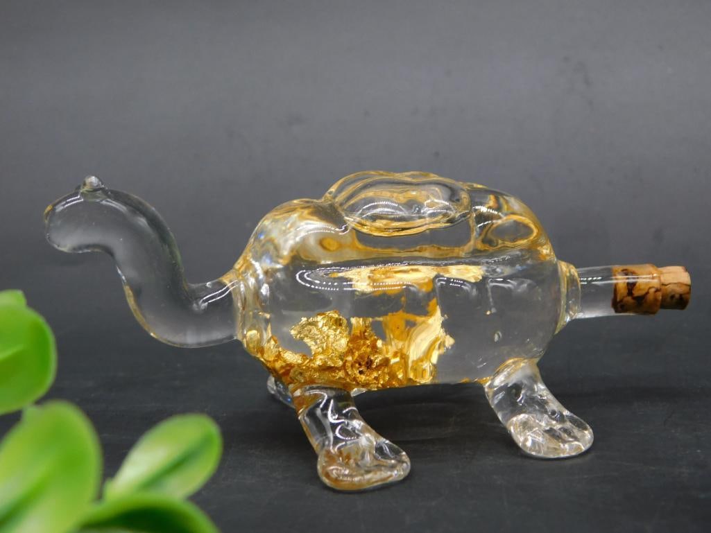 GOLD FLAKES IN TURTLE BOTTLE ROCK STONE LAPIDARY SPECIMEN (1 of 2)