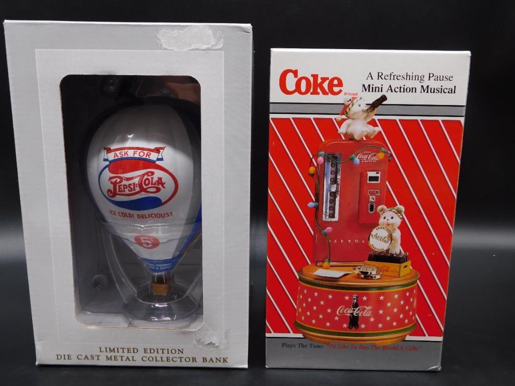 COCA-COLA DIE CAST METAL COLLECTOR BANK AND MINI ACTION MUSICAL: COCA-COLA DIE CAST METAL COLLECTOR BANK AND MINI ACTION MUSICAL