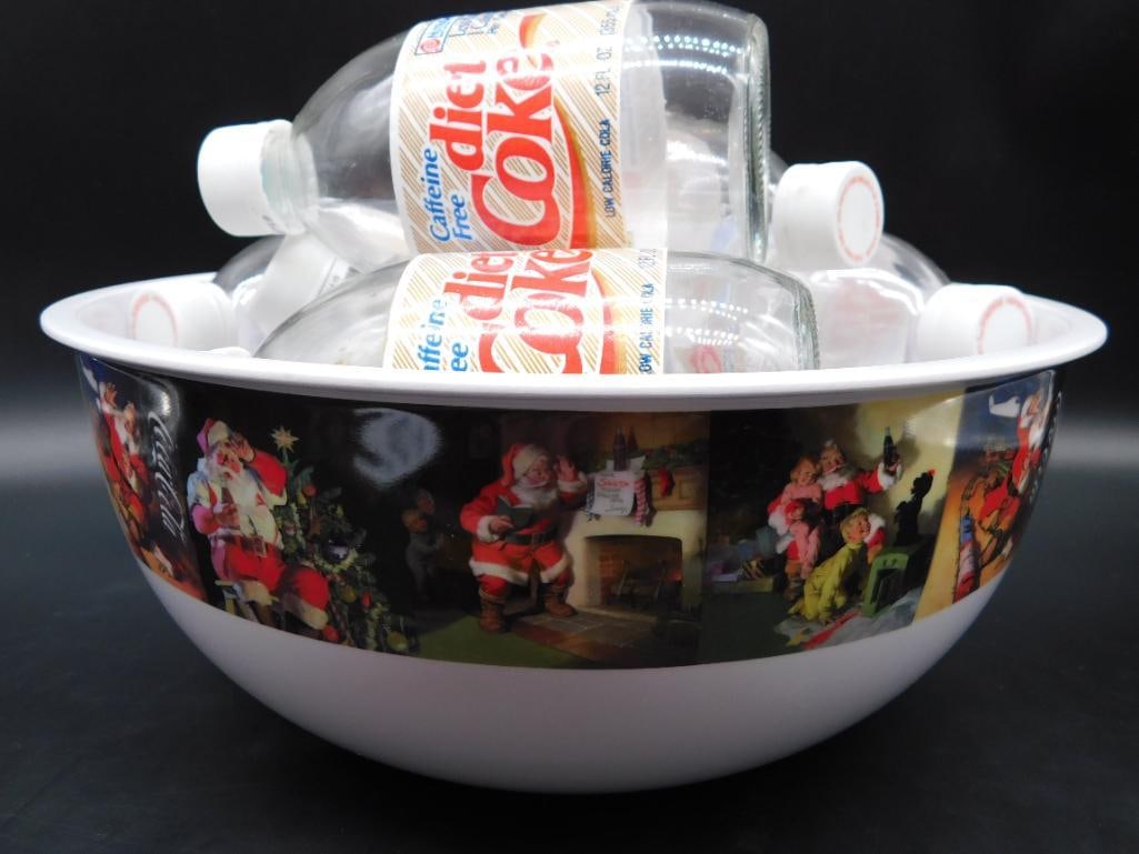 COCA-COLA BOTTLES AND CHRISTMAS BOWL: COCA-COLA BOTTLES AND CHRISTMAS BOWL