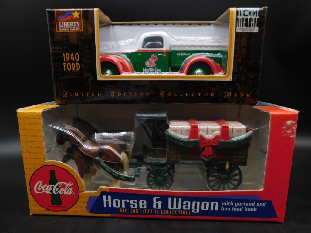 COCA-COLA DELIVERY TRUCK AND HORSE AND WAGON: COCA-COLA DELIVERY TRUCK AND HORSE AND WAGON