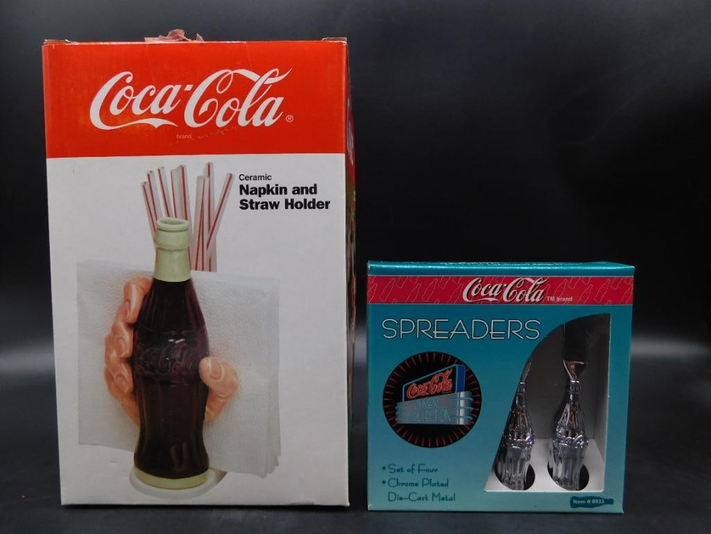 COCA-COLA NAPKIN AND STRAW HOLDER AND SPREADERS: COCA-COLA NAPKIN AND STRAW HOLDER AND SPREADERS