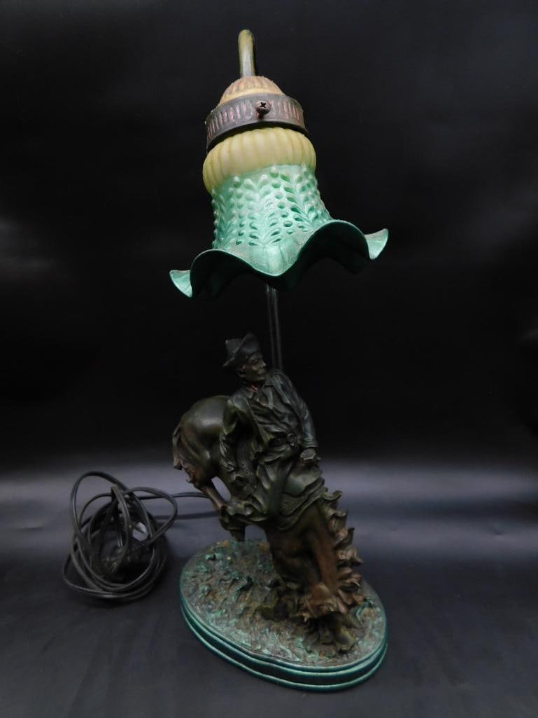ART DECO SWAN NECK LAMP WITH COWBOY AND BRONCO VINTAGE ANTIQUE: ART DECO SWAN NECK LAMP WITH COWBOY AND BRONCO VINTAGE ANTIQUE