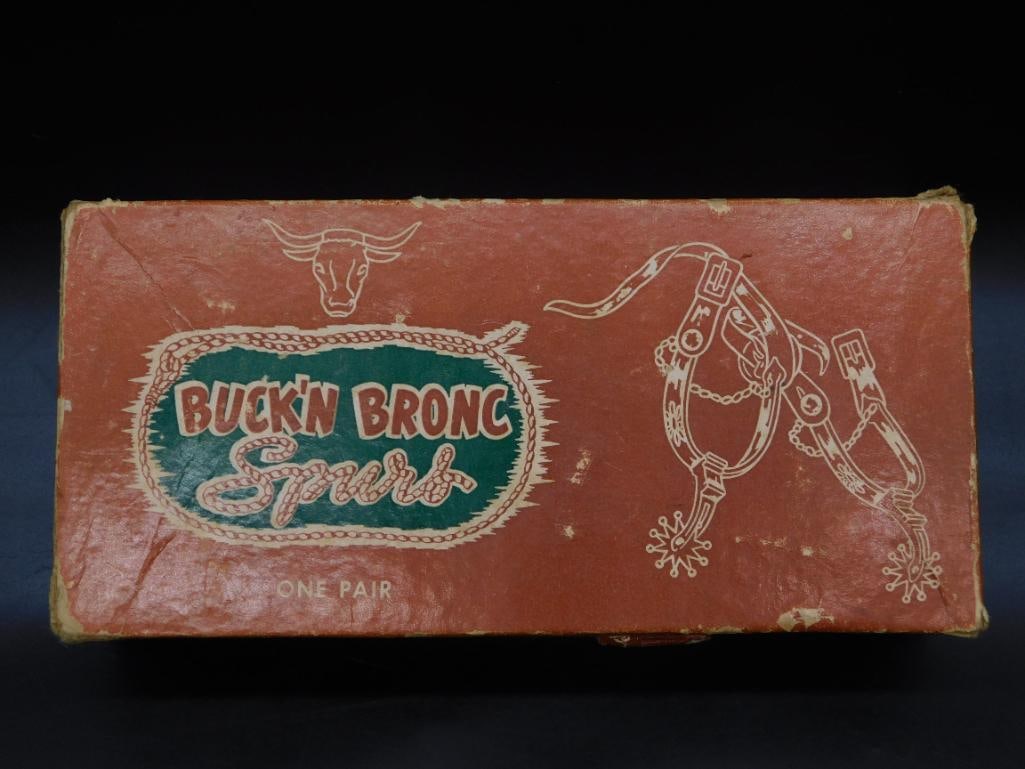 BUCK'N BRONC SPURS ONE PAIR NOS ORIGINAL BOX VINTAGE ANTIQUE (1 of 7)