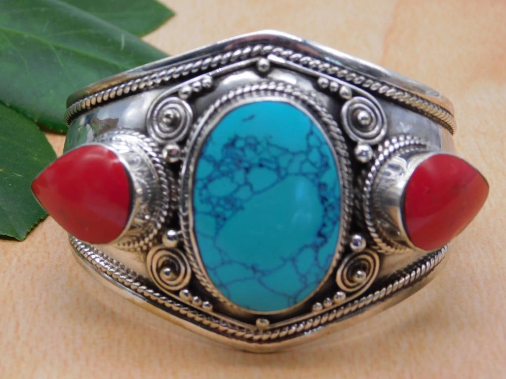 TURQUOISE, RED JASPER AND METAL CUFF BRACELET ROCK STONE LAPIDARY SPECIMEN (1 of 4)