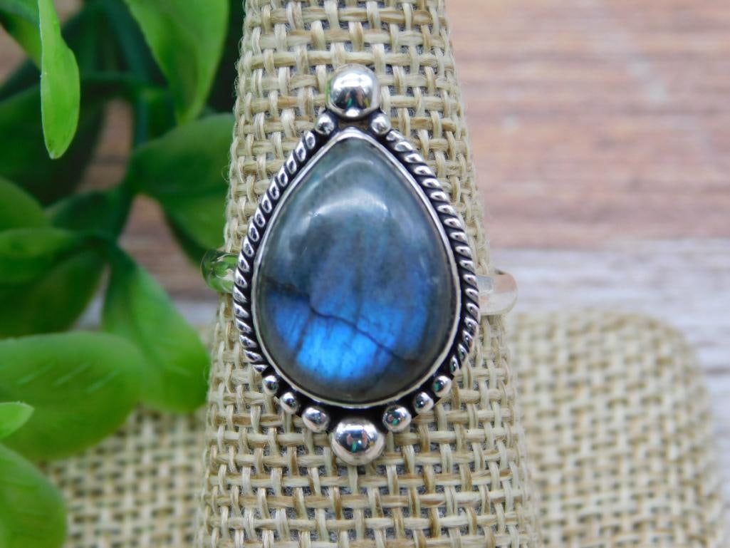 STERLING SILVER LABRADORITE RING SIZE 8 ROCK STONE LAPIDARY SPECIMEN (1 of 2)