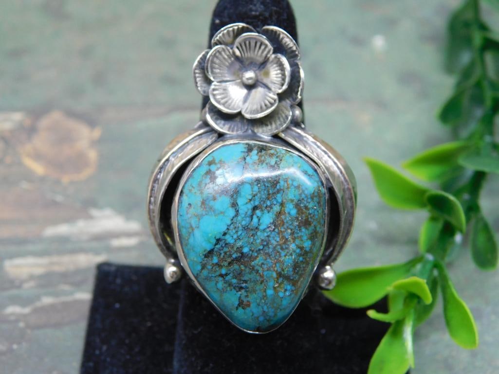 CHRYSOCOLLA RING WITH INTRICATE TOOLING ROCK STONE LAPIDARY SPECIMEN (1 of 3)