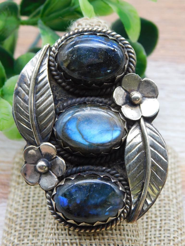 LABRADORITE ADJUSTABLE RING WITH INTRICATE TOOLING (1 of 3)