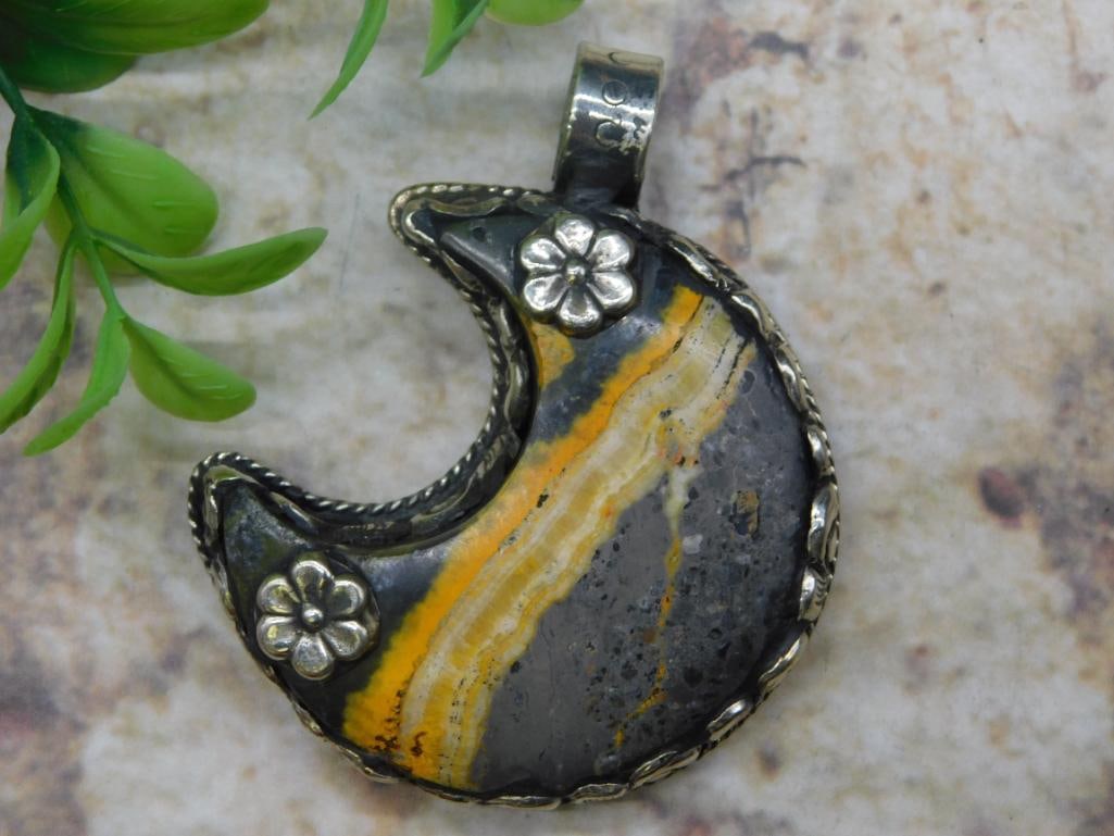 BUMBLEBEE JASPER CRESCENT MOON PENDANT ROCK STONE LAPIDARY SPECIMEN (1 of 2)