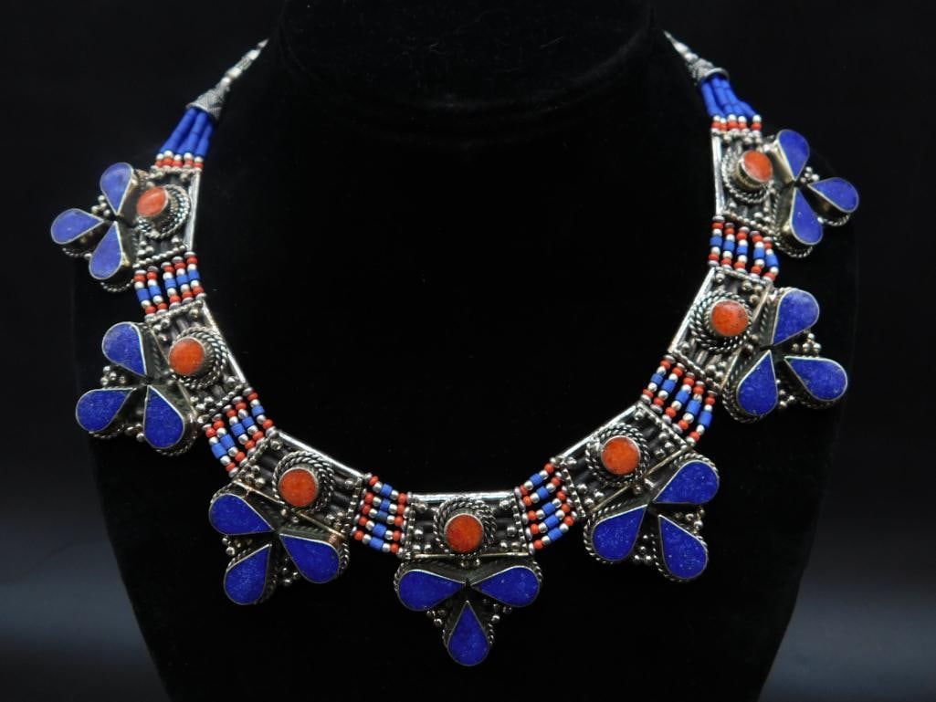 LAPIS LAZULI AND RED CORAL NECKLACE ROCK STONE LAPIDARY SPECIMEN (1 of 3)