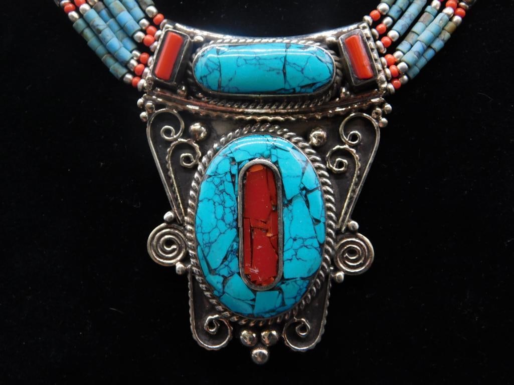 TURQUOISE AND RED CORAL NECKLACE ROCK STONE LAPIDARY SPECIMEN (1 of 3)