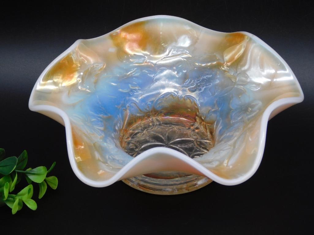 RUFFLE TOP CARNIVAL GLASS VASE VINTAGE ANTIQUE (1 of 3)