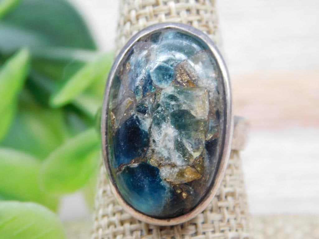 STERLING SILVER STONE RING SIZE 5 ROCK STONE LAPIDARY SPECIMEN (1 of 2)