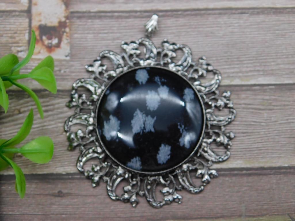 SNOWFLAKE OBSIDIAN PENDANT ROCK STONE LAPIDARY SPECIMEN: SNOWFLAKE OBSIDIAN PENDANT ROCK STONE LAPIDARY SPECIMEN