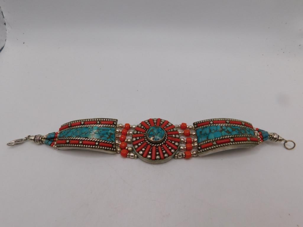 RED CORAL AND TURQUOISE BRACELET ROCK STONE LAPIDARY SPECIMEN (1 of 3)