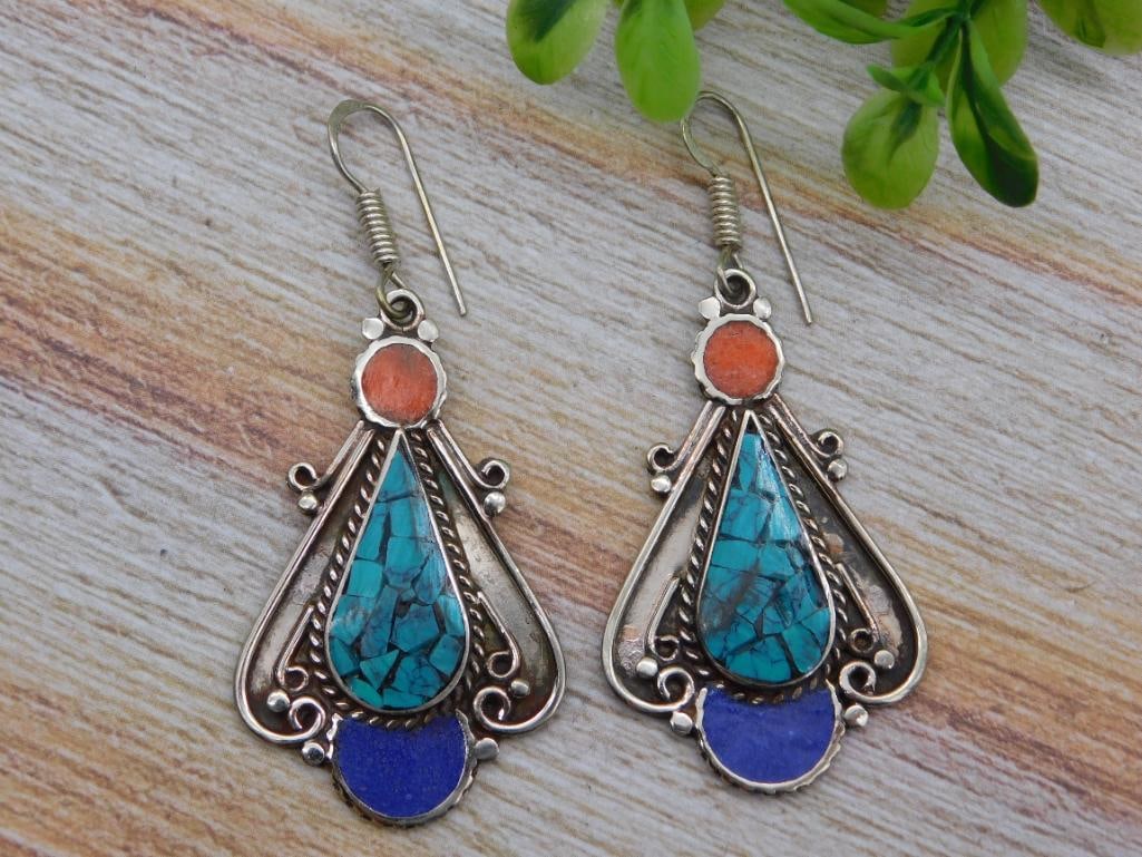 LAPIS TURQUOISE AND CARNELIAN EARRINGS ROCK STONE LAPIDARY SPECIMEN: LAPIS TURQUOISE AND CARNELIAN EARRINGS ROCK STONE LAPIDARY SPECIMEN
