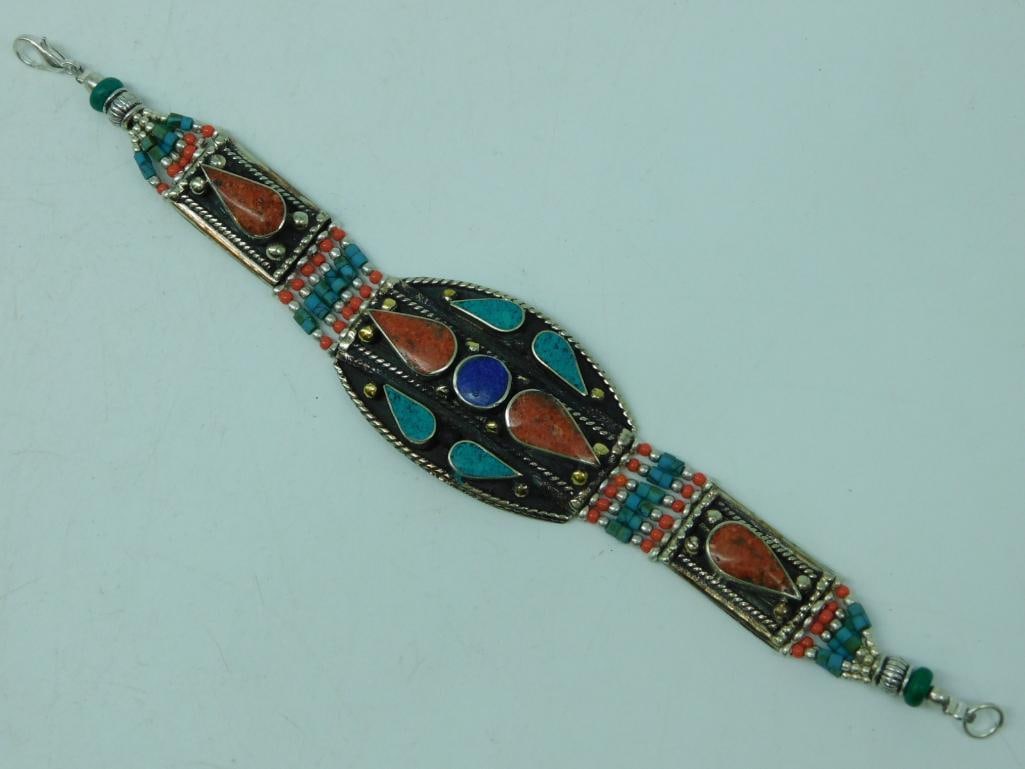LAPIS, TURQUOISE, CARNELIAN, RED CORAL BRACELET: LAPIS, TURQUOISE, CARNELIAN, RED CORAL BRACELET
